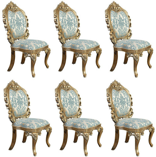 Casa Padrino Luxus Barock Esszimmer Stuhl 6er Set T�rkis / Gold - Prunkvolle Barockstil K�chen St�hle - Luxus Esszimmer M�bel im Barockstil - Barock Esszimmer M�bel - Barockstil M�bel