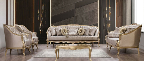 Casa Padrino Luxus Barock Wohnzimmer Set Silber / Gold - 2 Barock Sofas & 2 Barock Sessel & 1 Barock Couchtisch - Luxus Wohnzimmer M�bel im Barockstil - Barock M�bel - Edel & Prunkvoll