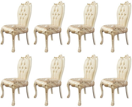 Casa Padrino Luxus Barock Esszimmer Stuhl 8er Set Wei� / Gold - Prunkvolle Barockstil K�chen St�hle - Luxus Esszimmer M�bel im Barockstil - Barock Esszimmer M�bel - Barockstil M�bel