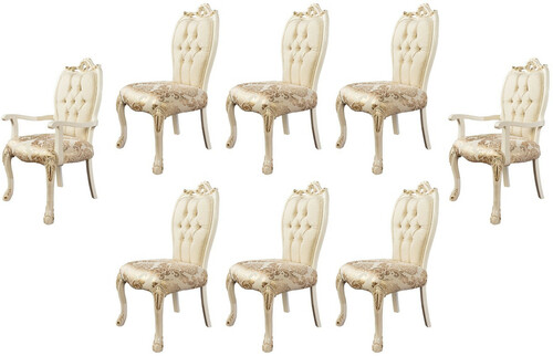 Casa Padrino Luxus Barock Esszimmer Stuhl 8er Set Wei� / Gold - Prunkvolle Barockstil K�chen St�hle - Barockstil M�bel - Luxus Esszimmer M�bel im Barockstil - Barock Esszimmer M�bel