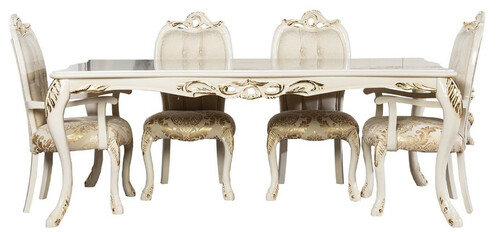 Casa Padrino Luxus Barock Esszimmer Set Wei� / Gold - 1 Barock Esstisch & 6 Barock Esszimmerst�hle - Luxus Esszimmer M�bel im Barockstil - Prunkvolle Barock Esszimmer M�bel