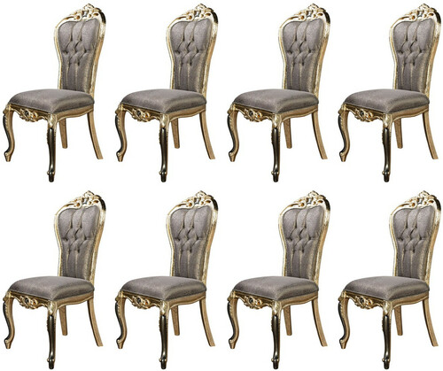 Casa Padrino Luxus Barock Esszimmer Stuhl 8er Set Lila / Antik Gold / Schwarz - Prunkvolle Barockstil K�chen St�hle - Luxus Barockstil Esszimmer M�bel - Barock Esszimmer M�bel - Barockstil M�bel