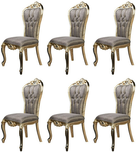 Casa Padrino Luxus Barock Esszimmer Stuhl 6er Set Lila / Antik Gold / Schwarz - Prunkvolle Barockstil K�chen St�hle - Luxus Barockstil Esszimmer M�bel - Barock Esszimmer M�bel - Barockstil M�bel