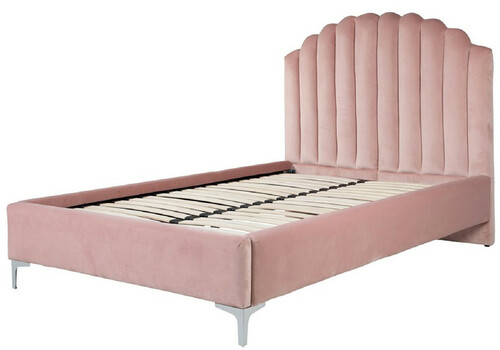 Casa Padrino Luxus Art Deco Doppelbett Rosa / Silber 136 x 215 x H. 131 cm - Massivholz Bett mit edlem Samtstoff - Luxus Schlafzimmer M�bel - Hotel M�bel - Art Deco M�bel