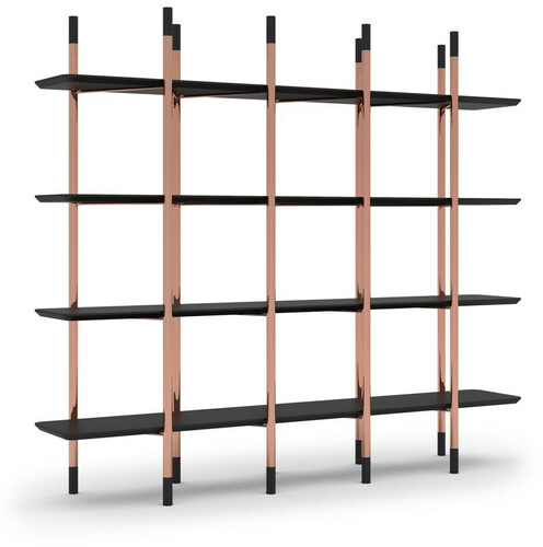 Casa Padrino Luxus Regalschrank Matt Schwarz / Kupfer 300 x 46 x H. 210 cm - B�cherschrank - Wohnzimmer Schrank - B�ro Schrank - Wohnzimmer M�bel - B�ro M�bel - Luxus M�bel