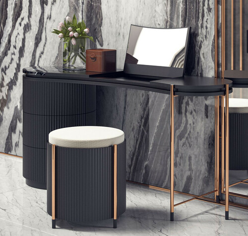 Casa Padrino Luxus Schlafzimmer Set Matt Schwarz / Kupfer - 1 Luxus Schminktisch mit Schminkspiegel & 1 Luxus Sitzhocker - Schlafzimmer M�bel - Hotel M�bel - Luxus M�bel - Luxus Einrichtung