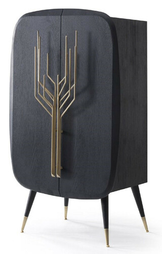 Casa Padrino Luxus Barschrank Schwarz / Antik Messing 88 x 55 x H. 152 cm - Massivholz Weinschrank mit 2 T�ren - Wohnzimmer M�bel - Bar M�bel - Hotel M�bel - Luxus Kollektion