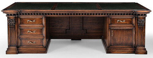 Casa Padrino Luxus Landhausstil Schreibtisch Braun / Schwarz / Gr�n 243,5 x 99 x H. 79 cm - Massivholz B�rotisch - Landhausstil B�ro M�bel - Massivholz B�ro M�bel - Luxus B�ro M�bel