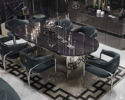 Casa Padrino Luxus Esszimmer Stuhl Set mit Armlehnen Grau / Silber 56 x 52 x H. 71 cm - K�chen St�hle 6er Set - Esszimmer M�bel - Restaurant M�bel - Luxus M�bel - Luxus Einrichtung