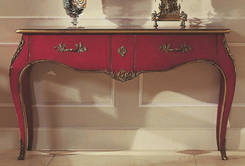 Casa Padrino Luxus Barock Konsole Bordeauxrot / Antik Gold - Handgefertigter Konsolentisch mit 2 Schubladen - Luxus Wohnzimmer M�bel im Barockstil - Barock M�bel - Luxus Qualit�t - Made in Italy