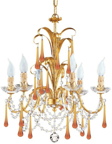 Casa Padrino Luxus Barock Kronleuchter Gold / Orange  50 x H. 56 cm - Prunkvoller Wohnzimmer Kronleuchter im Barockstil - Barockstil Hotel Kronleuchter - Luxus Qualit�t - Made in Italy