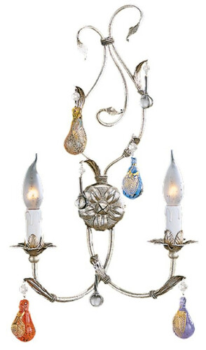 Casa Padrino Luxus Barock Doppel Wandleuchte Silber mit Patina / Mehrfarbig 32 x 13 x H. 52 cm - Elegante Barockstil Wandlampe mit Murano Glas - Barock Leuchten - Luxus Qualit�t - Made in Italy