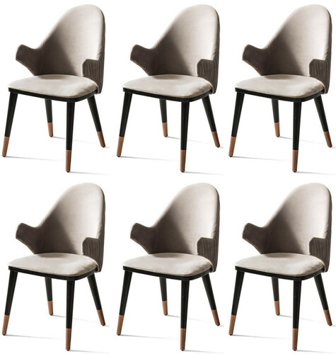 Casa Padrino Luxus Esszimmerstuhl 6er Set mit Armlehnen Grau / Schwarz / Kupfer 52 x 52 x H. 88 cm - Esszimmer M�bel - Restaurant M�bel - Esszimmer Einrichtung - Luxus M�bel - Luxus Einrichtung