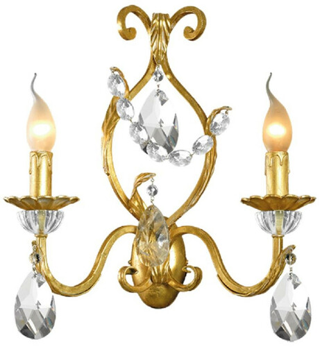 Casa Padrino Luxus Barock Doppel Wandleuchte Gold mit Patina 37 x 13 x H. 39 cm - Elegante Barockstil Wandlampe mit b�hmischen Kristallglas - Barock Leuchten - Luxus Qualit�t - Made in Italy
