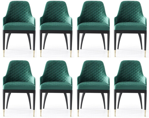 Casa Padrino Luxus Esszimmerstuhl 8er Set mit Armlehnen Gr�n / Schwarz / Messing 55 x 59 x H. 88 cm - Esszimmer M�bel - Restaurant M�bel - Esszimmer Einrichtung - Luxus M�bel - Luxus Einrichtung