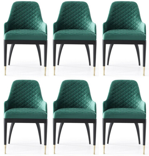 Casa Padrino Luxus Esszimmerstuhl 6er Set mit Armlehnen Gr�n / Schwarz / Messing 55 x 59 x H. 88 cm - Esszimmer M�bel - Restaurant M�bel - Esszimmer Einrichtung - Luxus M�bel - Luxus Einrichtung