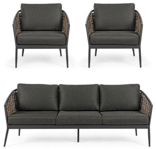 Casa Padrino Luxus Gartenm�bel Set Anthrazit / Braun - 1 Luxus Gartensofa & 2 Luxus Gartensessel - Garten M�bel - Terrassen M�bel - Hotel M�bel - Pool M�bel - Outdoor M�bel - Luxus M�bel