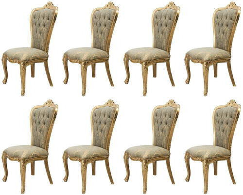 Casa Padrino Luxus Barock Esszimmer Stuhl 8er Set Gr�n / Antik Gold - Prunkvolle Barockstil K�chen St�hle - Luxus Barockstil Esszimmer M�bel - Barock Esszimmer M�bel - Barockstil M�bel