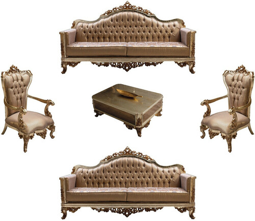 Casa Padrino Luxus Barock Wohnzimmer Set Kupfer / Antik Silber / Gold - 2 Barock Sofas & 2 Barock Sessel & 1 Barock Couchtisch - Luxus Wohnzimmer M�bel im Barockstil - Barock M�bel