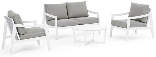 Casa Padrino Luxus Gartenm�bel Set Grau / Wei� - 1 Luxus Gartensofa & 2 Luxus Gartensessel & 1 Luxus Gartentisch - Garten M�bel - Hotel M�bel - Pool M�bel - Outdoor M�bel - Luxus M�bel