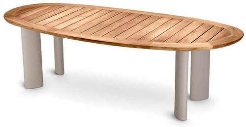 Casa Padrino Luxus Gartentisch Naturfarben / Sandfarben 258,5 x 110 x H. 76 cm - Garten Esstisch mit Teakholz Tischplatte und Aluminium Beinen - Garten & Terrassen M�bel - Luxus Qualit�t