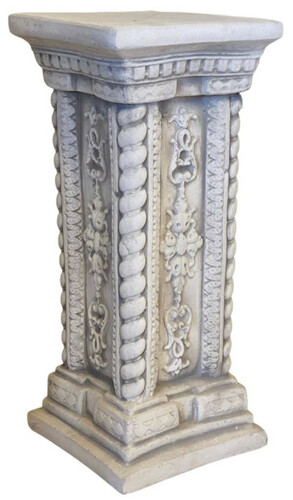 Casa Padrino Barock Garten Deko S�ule Grau 24 x 24 x H. 57 cm - Antik Stil Stein S�ule - Prunkvolle Gartens�ule - Barock Garten & Terrassen Deko Accessoires - Gartendeko im Barockstil