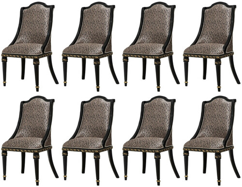 Casa Padrino Luxus Barock Esszimmer Stuhl 8er Set Silber Muster / Schwarz / Gold - Prunkvolle Barockstil K�chen St�hle - Luxus Barockstil Esszimmer M�bel - Barock Esszimmer M�bel - Barockstil M�bel