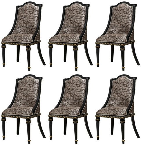Casa Padrino Luxus Barock Esszimmer Stuhl 6er Set Silber Muster / Schwarz / Gold - Prunkvolle Barockstil K�chen St�hle - Luxus Barockstil Esszimmer M�bel - Barock Esszimmer M�bel - Barockstil M�bel