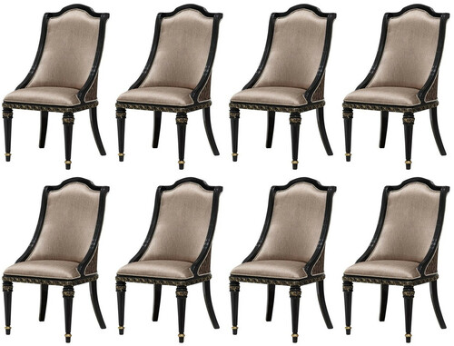 Casa Padrino Luxus Barock Esszimmer Stuhl 8er Set Silber / Schwarz / Gold - Prunkvolle Barockstil K�chen St�hle - Luxus Barockstil Esszimmer M�bel - Barock Esszimmer M�bel - Barockstil M�bel