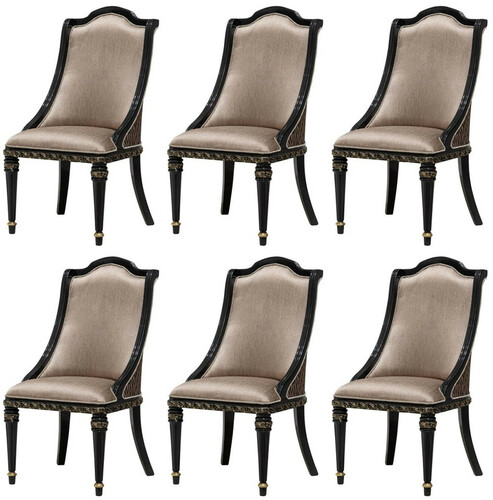 Casa Padrino Luxus Barock Esszimmer Stuhl 6er Set Silber / Schwarz / Gold - Prunkvolle Barockstil K�chen St�hle - Luxus Barockstil Esszimmer M�bel - Barock Esszimmer M�bel - Barockstil M�bel