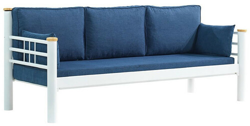 Casa Padrino Jugendstil Gartensofa Blau / Wei� / Naturfarben 200 x 70 x H. 85 cm - Metall Garten Sofa mit Kissen - Terrassen Sofa - Garten M�bel - Terrassen M�bel - Jugendstil M�bel