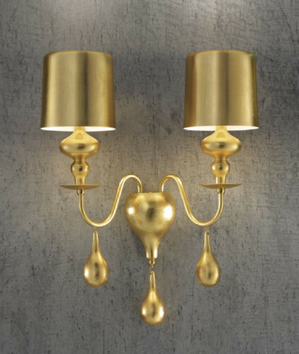 Casa Padrino Luxus Art Deco Doppel Wandleuchte Gold 40 x 18 x H. 55 cm - Elegante Wandlampe mit Aluminium Lampenschirmen - Luxus Wandleuchten - Luxus Qualit�t - Made in Italy