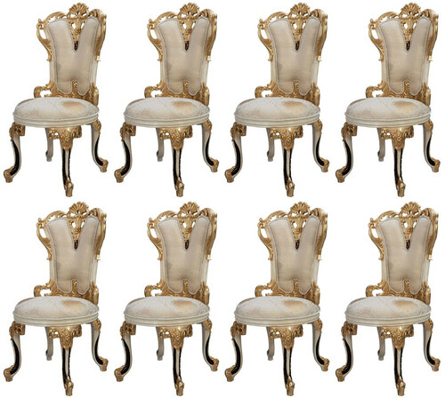 Casa Padrino Luxus Barock Esszimmerstuhl 8er Set Wei� / Creme / Beige / Schwarz / Gold - Barockstil K�chenst�hle mit Muster - Luxus Esszimmer M�bel im Barockstil - Barock Esszimmer M�bel