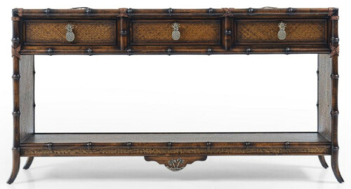 Casa Padrino Luxus Vintage Stil Konsole Braun 184 x 39 x H. 88 cm - Massivholz Konsolentisch mit 3 Schubladen - Massivholz M�bel - Vintage Stil M�bel - Luxus M�bel