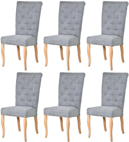 Casa Padrino Chesterfield Neo Barock Esszimmer Stuhl 6er Set Grau / Naturfarben - K�chenst�hle Set - Esszimmer M�bel - Chesterfield M�bel - Neo Barock M�bel