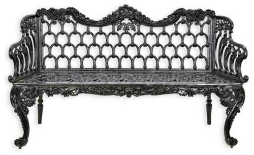 Casa Padrino Barock Gartenbank Schwarz 159 x H. 93 cm - Prunkvolle Gusseisen Garten Sitzbank - Gusseisen Gartenm�bel - Barock Garten M�bel - Garten M�bel im Barockstil