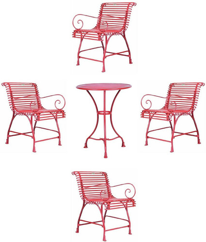 Casa Padrino Jugendstil Schmiedeeisen Garten M�bel Set Rot - 1 Runder Garten Bistrotisch & 4 Garten St�hle mit Armlehnen - Nostalgische Garten M�bel - Barock & Jugendstil Garten M�bel