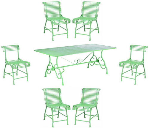 Casa Padrino Jugendstil Schmiedeeisen Garten M�bel Set Gr�n - 1 Garten Tisch & 6 Garten St�hle - Nostalgische Schmiedeeisen Garten M�bel - Barock & Jugendstil Garten M�bel