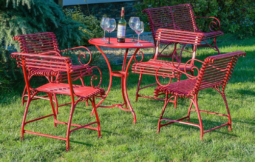 Casa Padrino Jugendstil Schmiedeeisen Garten M�bel Set Rot - 1 Runder Garten Bistrotisch & 4 Garten St�hle mit Armlehnen - Barock & Jugendstil Garten M�bel - Nostalgische Garten M�bel