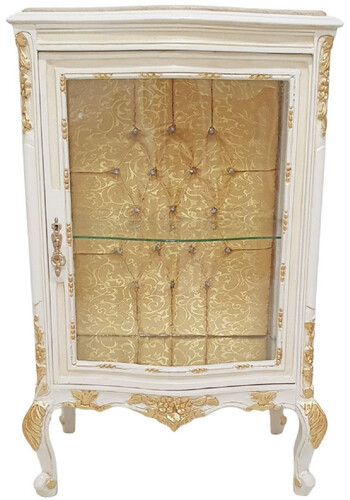 Casa Padrino Barock Vitrine Wei� / Creme / Gold - Handgefertigter Massivholz Vitrinenschrank mit Glitzersteinen und Marmorplatte - Wohnzimmer M�bel im Barockstil - Barock M�bel