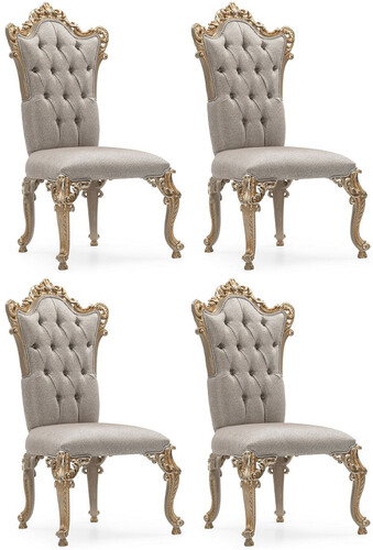 Casa Padrino Luxus Barock Esszimmer Stuhl 4er Set Silber / Grau / Gold - Prunkvolle Barockstil K�chen St�hle - Luxus Esszimmer M�bel im Barockstil - Barock Esszimmer M�bel - Barockstil M�bel