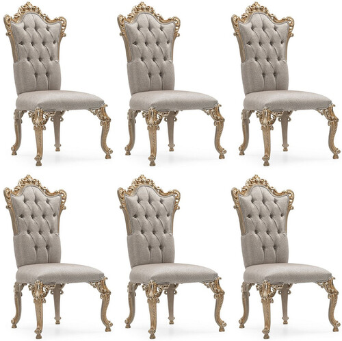 Casa Padrino Luxus Barock Esszimmer Stuhl 6er Set Silber / Grau / Gold - Prunkvolle Barockstil K�chen St�hle - Luxus Esszimmer M�bel im Barockstil - Barock Esszimmer M�bel - Barockstil M�bel