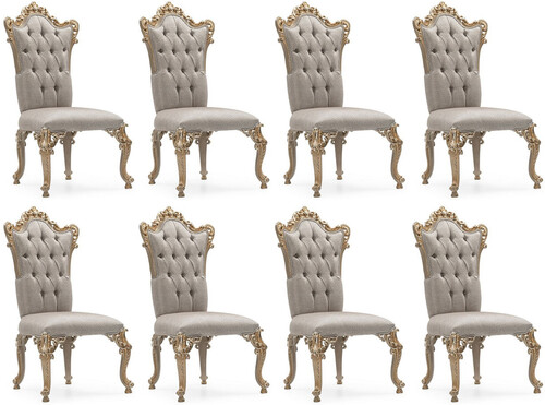 Casa Padrino Luxus Barock Esszimmer Stuhl 8er Set Silber / Grau / Gold - Prunkvolle Barockstil K�chen St�hle - Luxus Esszimmer M�bel im Barockstil - Barock Esszimmer M�bel - Barockstil M�bel