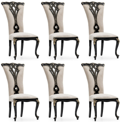Casa Padrino Luxus Barock Esszimmer Stuhl 6er Set Creme / Schwarz / Gold - Prunkvolle Barockstil K�chen St�hle - Luxus Esszimmer M�bel im Barockstil - Barock Esszimmer M�bel - Barockstil M�bel