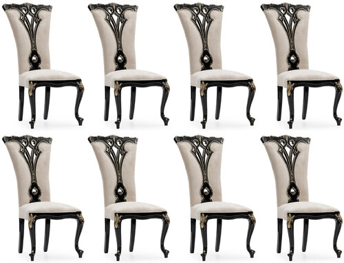 Casa Padrino Luxus Barock Esszimmer Stuhl 8er Set Creme / Schwarz / Gold - Prunkvolle Barockstil K�chen St�hle - Luxus Esszimmer M�bel im Barockstil - Barock Esszimmer M�bel - Barockstil M�bel