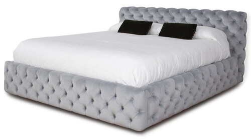 Casa Padrino Luxus Chesterfield Doppelbett Grau 212 x 236 x H. 98 cm - Massivholz Bett mit Kopfteil - Schlafzimmer M�bel - Hotel M�bel - Luxus M�bel - Chesterfield M�bel