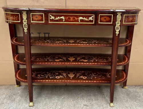 Casa Padrino Barock Konsole Dunkelbraun / Braun Intarsien / Gold - Handgefertigter Konsolentisch im Barockstil - Prunkvolle Barockstil Konsole - Barock M�bel - Antik Stil M�bel - Barockstil M�bel