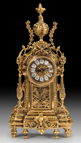 Casa Padrino Luxus Barock Tischuhr Gold 21 x H. 44 cm - Handgefertigte Bronze Uhr im Barockstil - Barock Schreibtischuhr - Barock Schreibtisch Deko - Barock Deko Accessoires - Barockstil Uhren