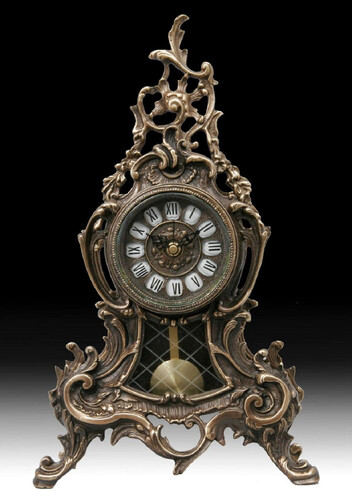 Casa Padrino Luxus Barock Tischuhr 26 x H. 42 cm - Handgefertigte Bronze Uhr im Barockstil - Barock Schreibtischuhr - Barock Schreibtisch Deko - Barock Deko Accessoires - Barockstil Uhren