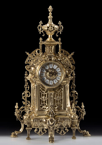 Casa Padrino Luxus Barock Tischuhr Gold 35 x H. 57 cm - Handgefertigte Bronze Uhr im Barockstil - Barock Schreibtischuhr - Barock Schreibtisch Deko - Barock Deko Accessoires - Barockstil Uhren